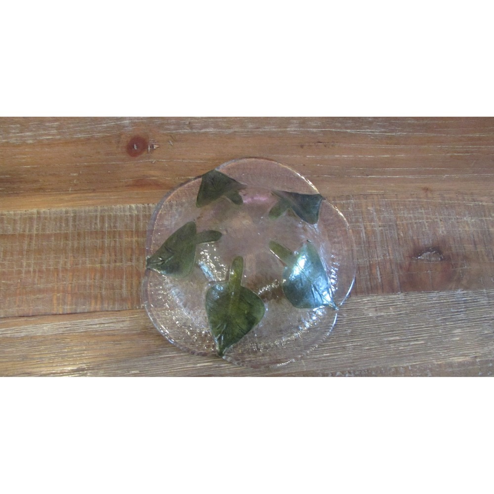 VTG 90s Fused Art Glass Green Leaf Bowl 6.5 Anne C Ross Studio Art Naturecore - Picture 5 of 5